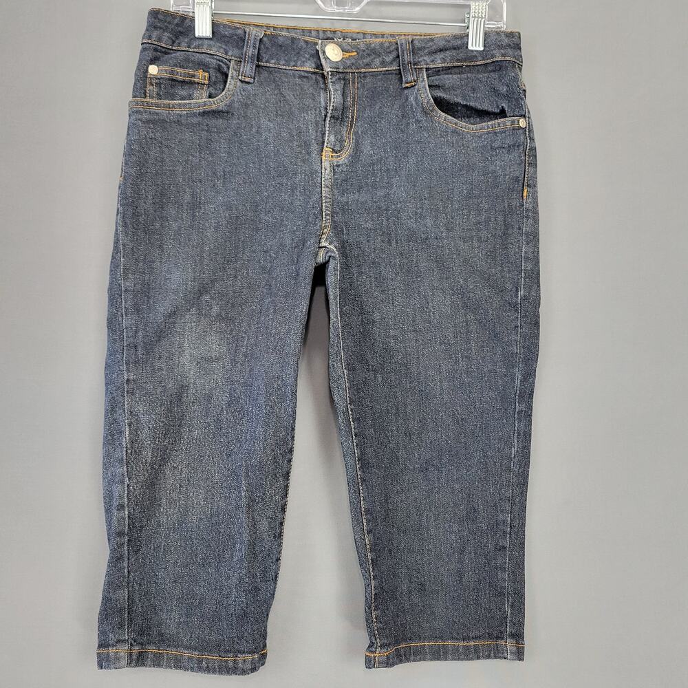 Drama Gold Platinum Embellished Capri Jeans Womens Size 10 Blue Dark Wash Denim